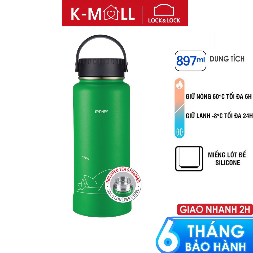 Bình giữ nhiệt LocknLock 897ml Riga Tumbler có khay lưới lọc trà inox và quai xách LHC4160GRN - K-MALL