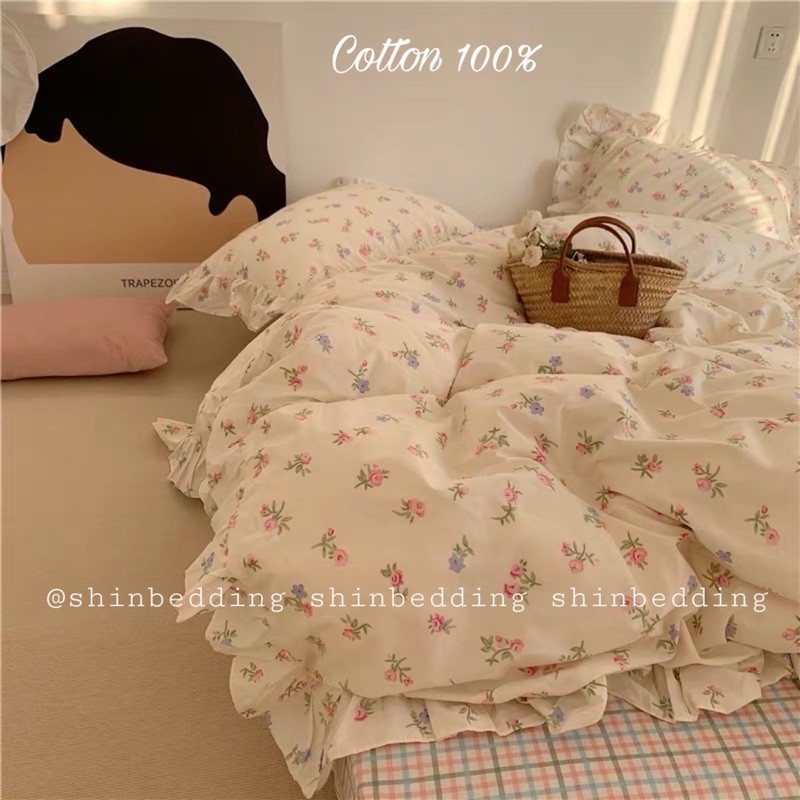 Cotton Bộ Vỏ Chăn Ga Cotton Bèo Hoa Nhí_shinbedding