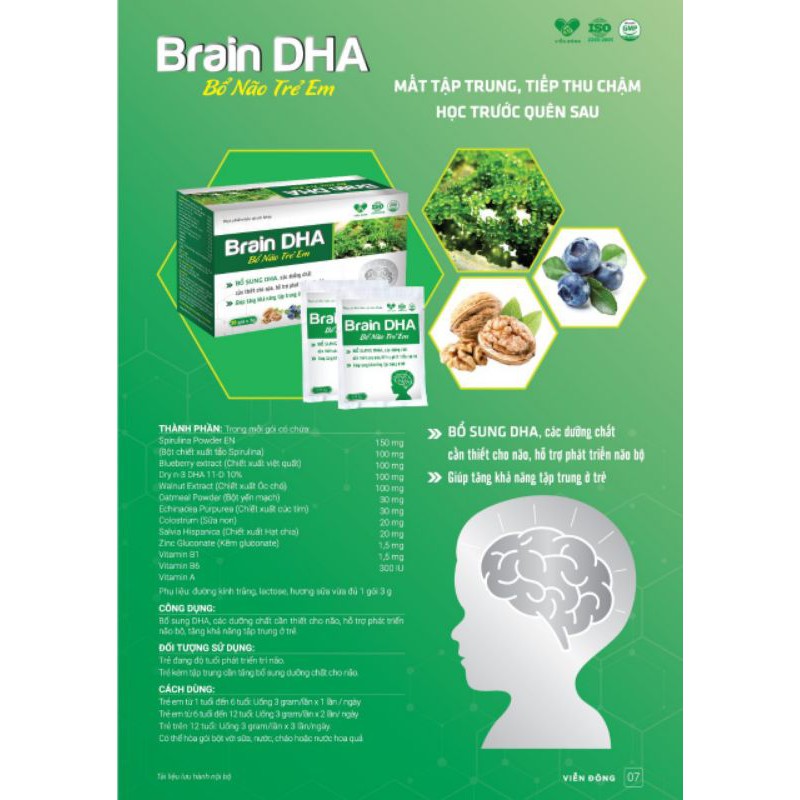 Combo 2 hộp Brain DHA hỗ trợ tăng khả năng nhận thức, tập trung và ghi nhớ cho trẻ hộp 20 gói