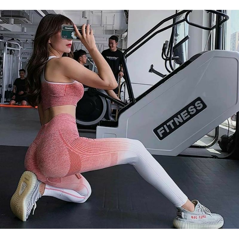 Bộ Đồ Tập Gym Yoga nữ Dệt Kim Chun Mông OMBRE Cao Cấp siêu mềm mại, thấm hút mồ hôi đàn hồi cực tốt