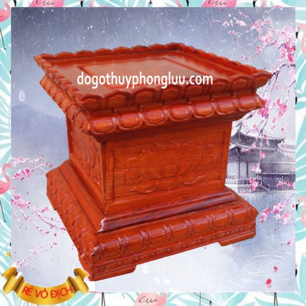 Đài vuông trạm sen gỗ hương kê đồ cao 22cm