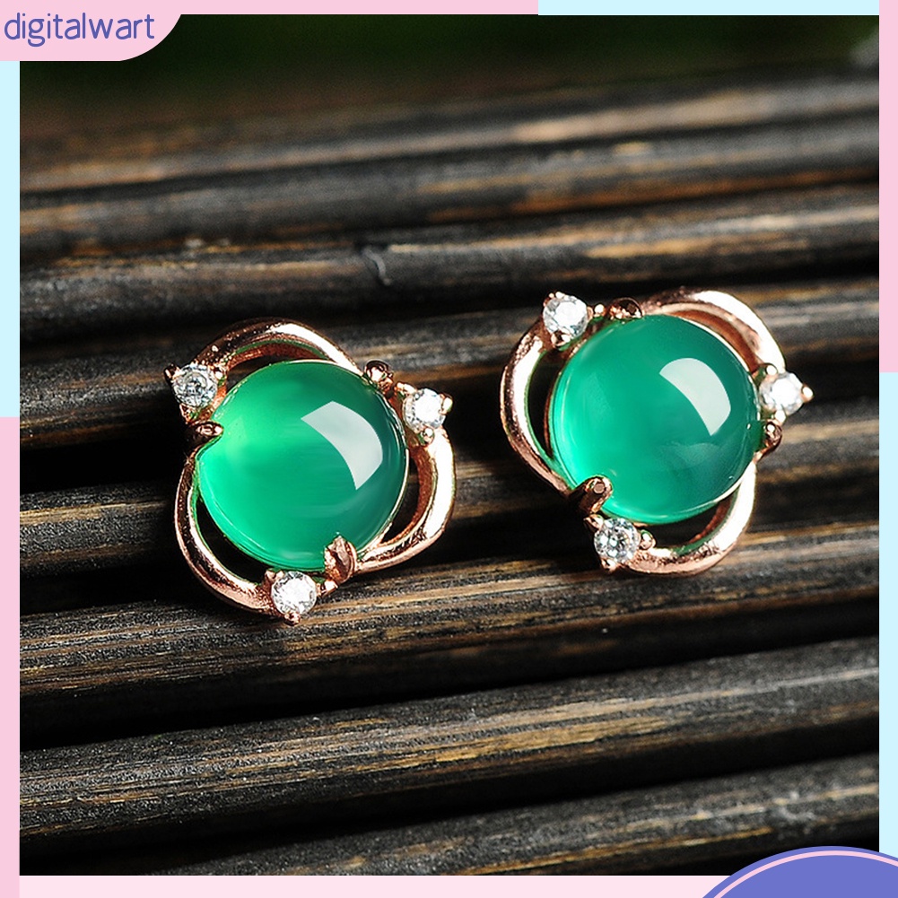 Bông tai mạ bạc hình hoa đính ngọc bích nhân tạo thời trang cho nữ