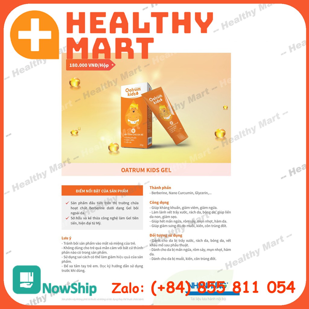 ✔️️️Gel Bôi Oatrum Kids - Hăm, Tràm Sữa, Mụn Nhọt, Rôm Sẩy Trẻ Sơ Sinh - 20g