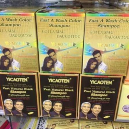 Hộp Dầu Gội Nhuộm Đen Tóc YiCaoTen - Gội Là Đen (Hộp 10 Gói Có Kèm Bao Tay) | BigBuy360 - bigbuy360.vn