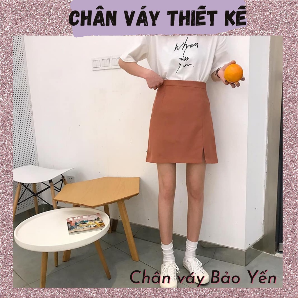Chân váy chữ A ngắn xẻ cạnh màu cam đất có quần trong(sẵn size)- M3C