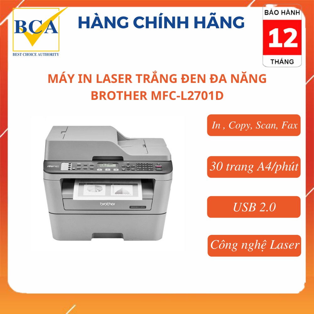 Máy in Laser trắng đen đa năng Brother MFC-L2701D (In, Scan, Copy, Fax, In 2 mặt)