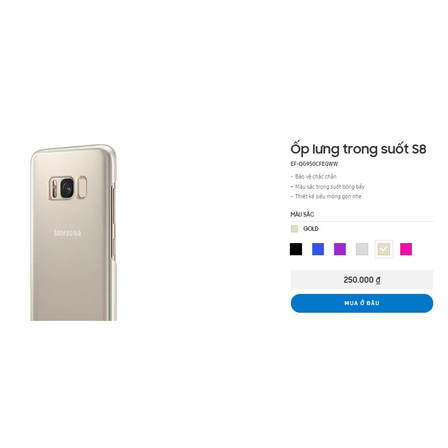 Ốp lưng trong suốt S8 ( SAMSUNG Galaxy S8 CLEAR COVER) MSP EF- QG950CFEGWW Chính hãng Samsung Phân phối