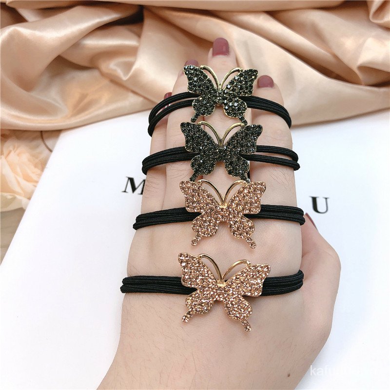 Metal Butterfly Spot Drill Rubber Band Internet Celebrity Simple Hair Ring Geometric Chanel-Style Female Hair Tie Temperament Hair Rope Hair Accessories