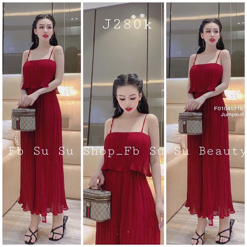 Jumpsuit dập ly ống suông phối bèo ngực 2s j0104