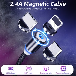 1M Cáp sạc nhanh từ tính kết nối 3 cổng Micro USB/ Type C/ Lightning cho iOS iPhone Android