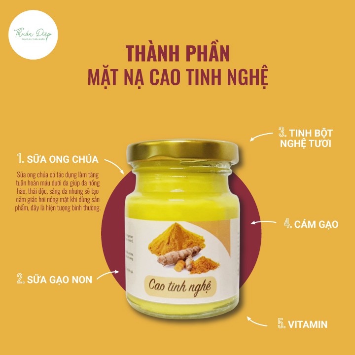 Cao tinh nghệ sữa ong chúa mặt nạ nghệ Thuần Diệp sáng da, mờ thâm, giảm mụn handmade