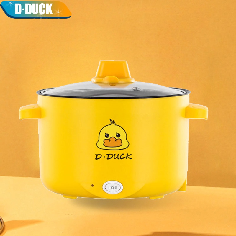 Nồi lẩu mini đa năng, ca nấu mì 18cm 2 nấc nhiệt kèm giá hấp, đế chống dính, chiên xào, hấp, luộc, ăn lẩu tiện dụng
