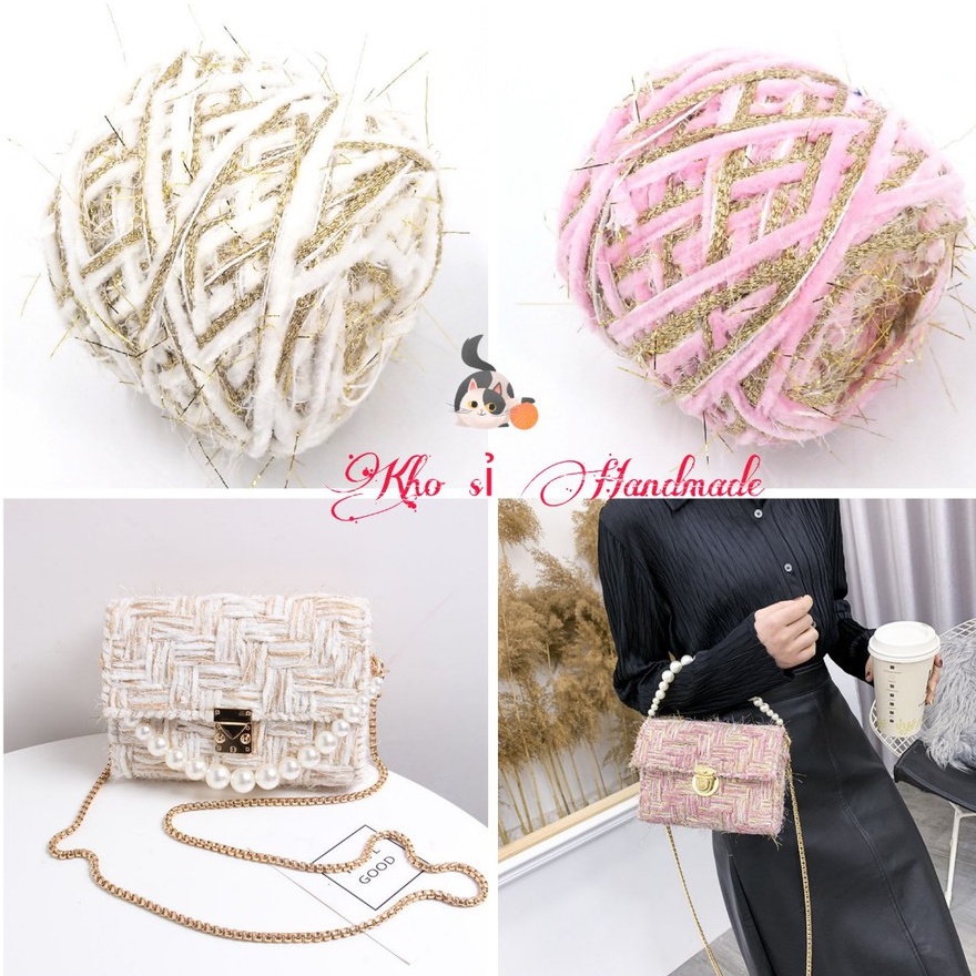 Len nhung xù kim tuyến làm túi Handmade siêu sang