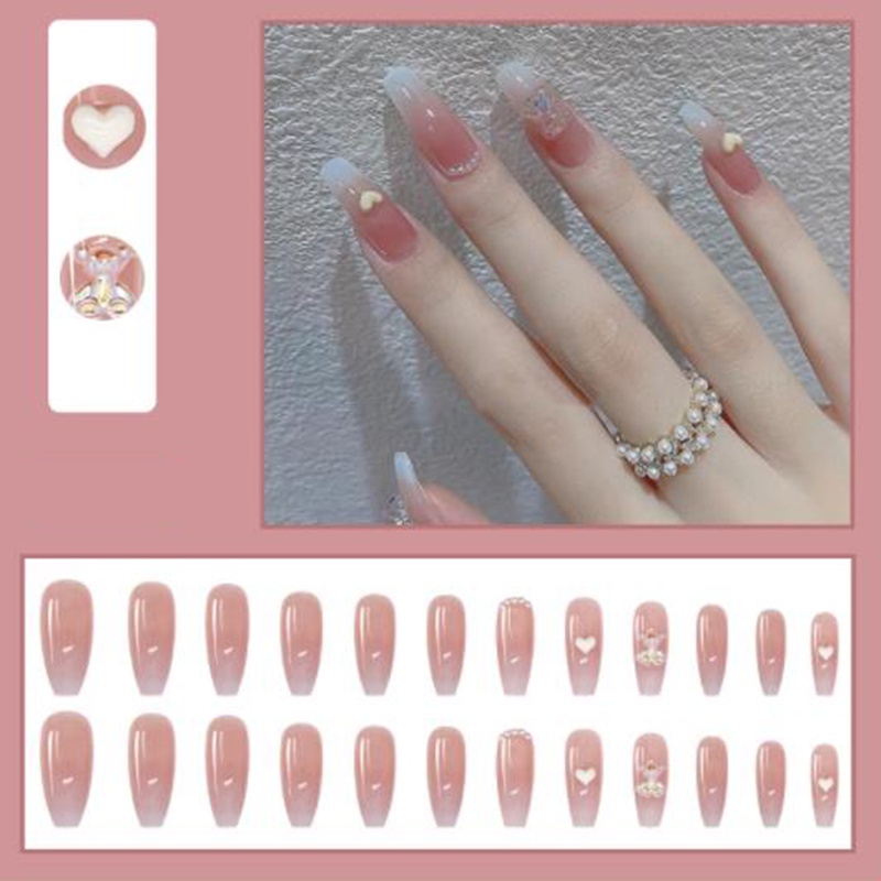 [Hàng Mới Về] Bộ 24 Móng Tay Giả Trong Suốt Đính Nơ Đá Thời Trang Đáng Yêu Kèm Keo Dán Dành Cho Nữ