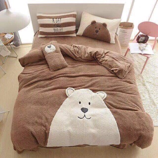 Set chăn ga gối lông cừu Gấu Brow