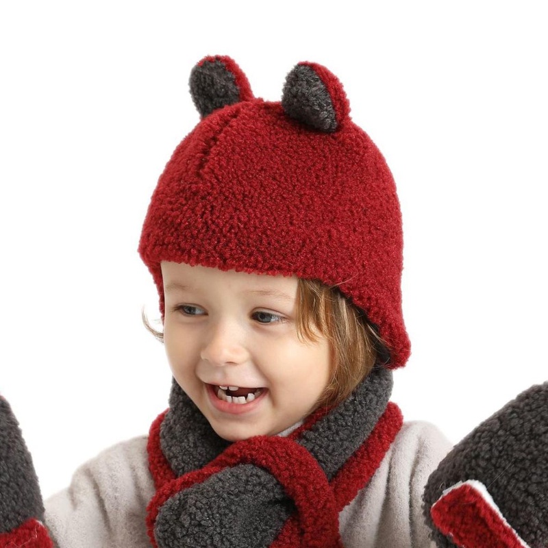 Mũ Beanie Vải Bông Giữ Ấm Tai Gấu Dễ Thương Cho Bé