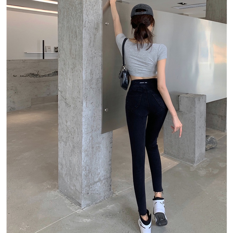 Quần Skinny Jeans lưng cao kiểu dáng đơn giản thời trang dành cho nữ