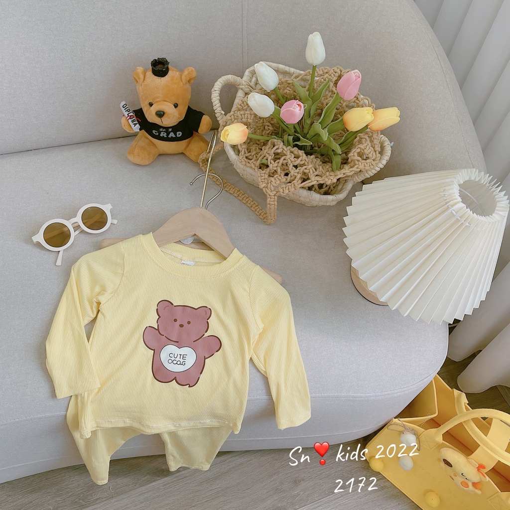 Bộ dài tay chất thun lạnh , Bộ tăm lạnh SN siêu mềm mại họa tiết mặt thú dễ thương cho bé