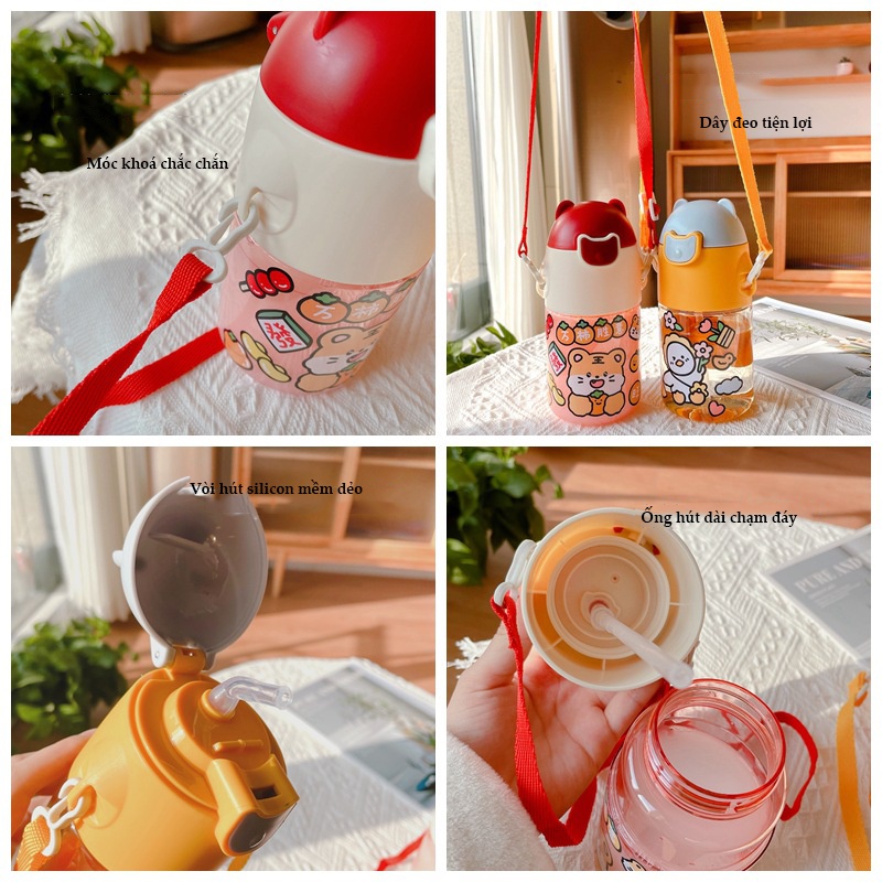 Bình Nước Đi Học Cho Bé Có Ống Hút Cute Dung Tích 470ml BN21