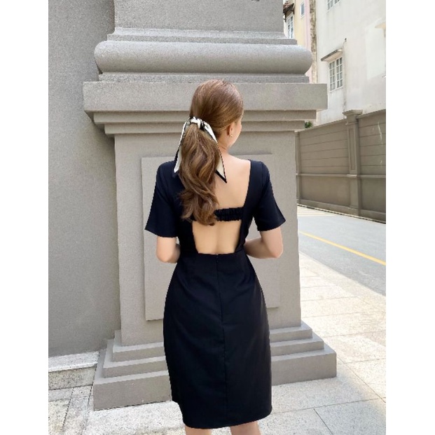 Đầm lụa hở lưng BA NHỎ STORE đen Luna Dress