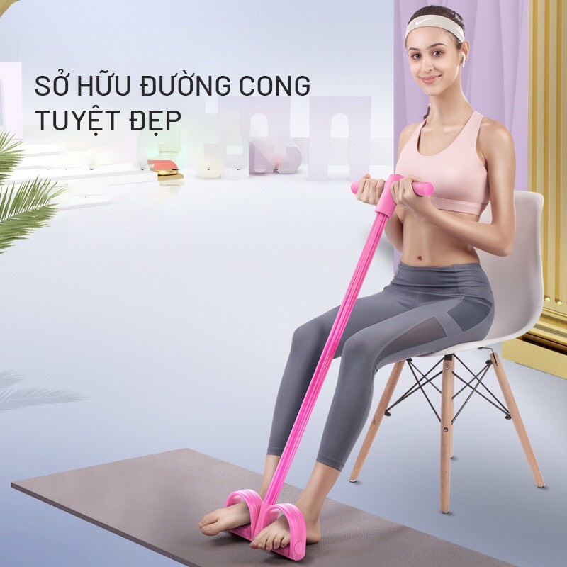 Dây Tập Bụng - Dây Kéo Đàn Hồi Kháng Lực 4 Ống Cao Su, Dây Tummy Trimmer Đa Năng Tập Bụng, Thể Dục, Tập Gym Tại Nhà