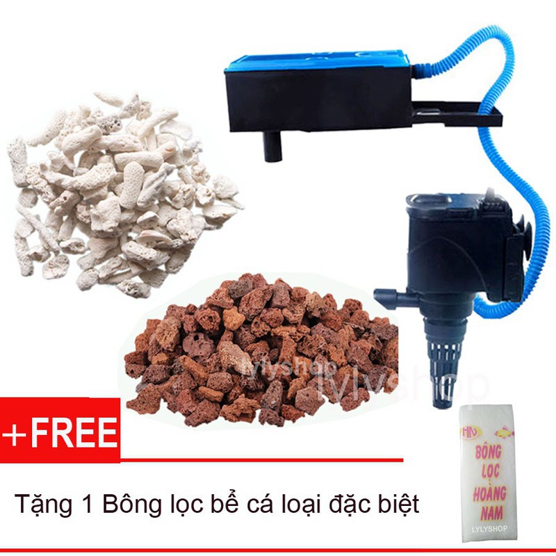 Máy lọc Rs 9800 + 100gr Đá nham thạch + 100gr San hô tặng 1 bông lọc, lọc nước bể cá, hồ thủy sinh