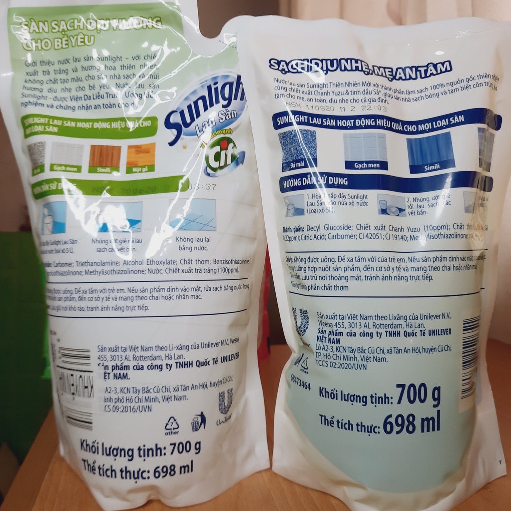 【HCM】Nước lau sàn Sunlight Chiết Xuất Chanh xả túi 700g