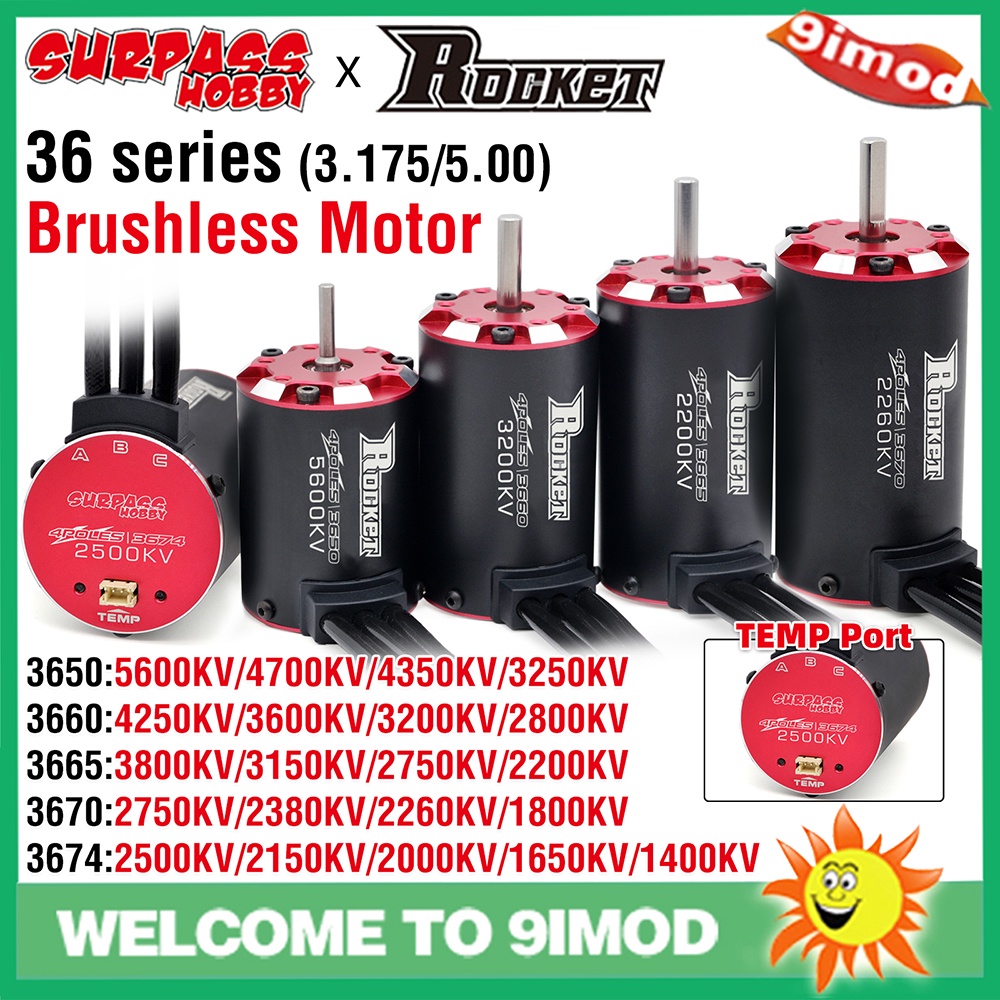 Động cơ không chổi than siêu âm Rocket V2 có cảm biến nhiệt độ 3650 3660 3665 3670 3674 cho 1 / 8 1 