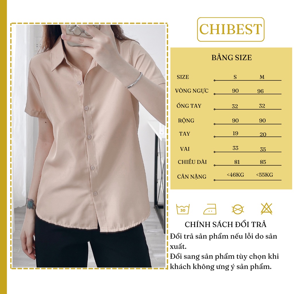 Áo sơmi nữ sơ mi tay ngắn công sở trắng tay uni CHIBEST AB192