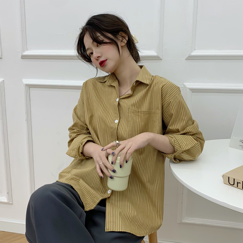 Áo Sơ Mi Nữ Tay Dài Họa Tiết Kẻ Sọc Đơn Giản Thời Trang