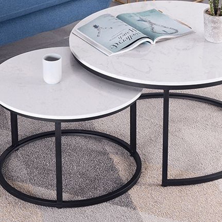 Bàn trà sofa FUNHOUSE phòng khách mặt đá cẩm thạch chân hình C cao cấp