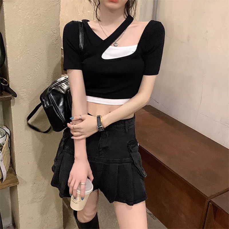 Áo thun croptop COZOKC tay ngắn thiết kế quyến rũ thời trang