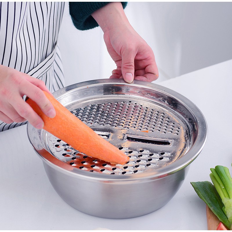 Rổ bào inox kèm thau 3 trong 1 tiện lợi