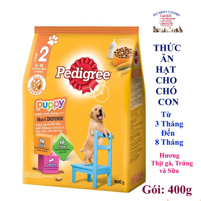 THỨC ĂN HẠT CHO CHÓ CON Pedigree Vị thịt gà trứng và sữa Gói 400g Bổ sung dinh dưỡng Xuất xứ Thái Lan