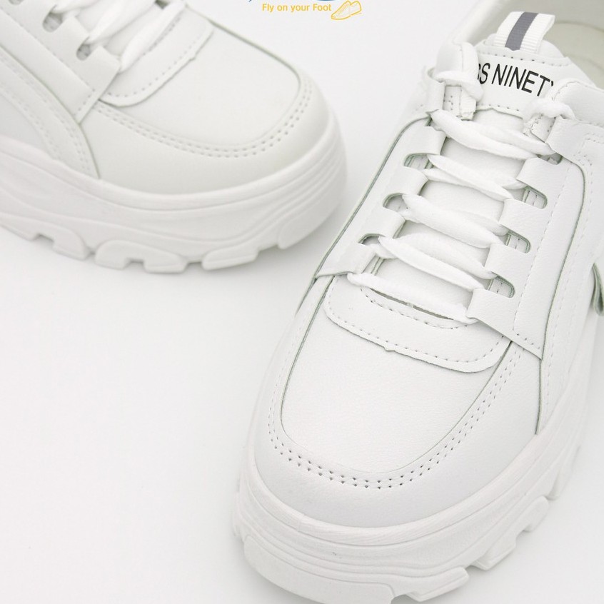 Giày Thể Thao Nữ Độn Đế Giày BOM Sneaker Tăng Chiều Cao Màu Trắng Đen Kem Chất Liệu Da PU giayBOM B888