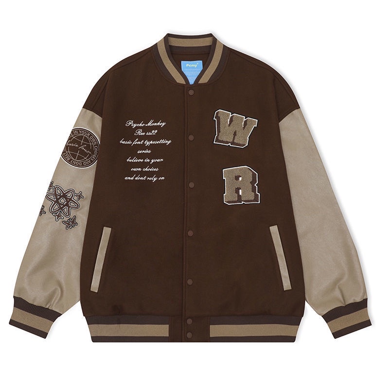 ÁO BOMBER DẠ TAY DA CHỮ THÊU HÀNG 2 LỚP QUẢNG CHÂU