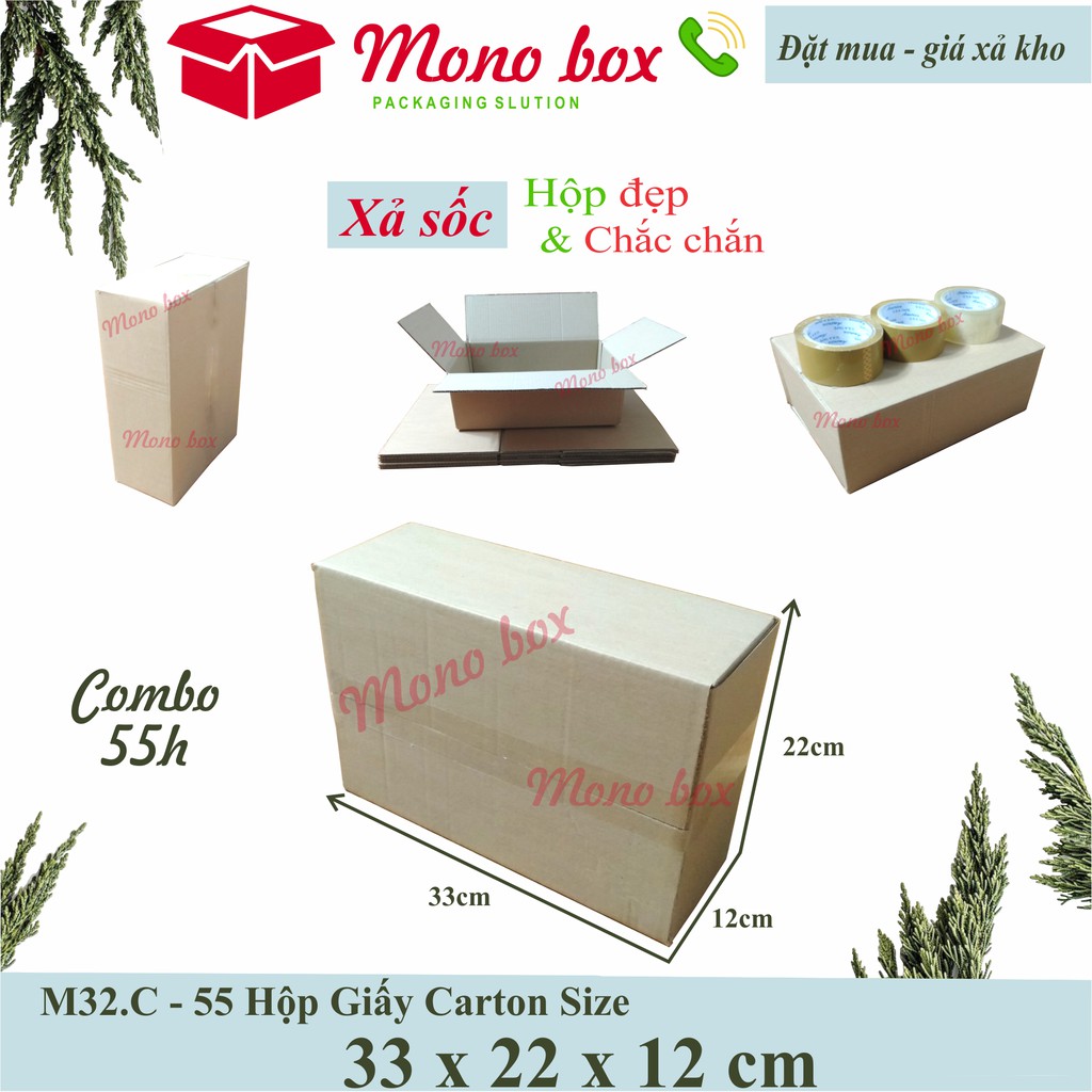 Bộ 55 thùng giấy carton 33x22x12