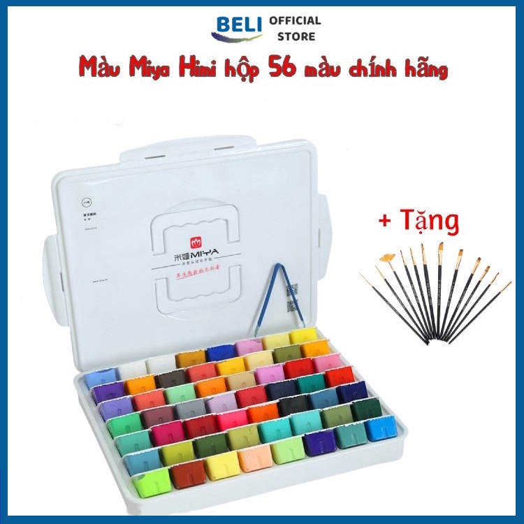 Màu nước dạng thạch gouache Miya Himi hộp 56 màu x 30ml vẽ tranh màu nước, phong cảnh TẶNG 3 cọ vẽ