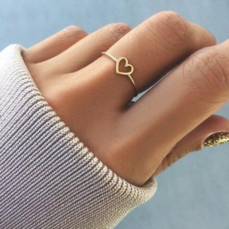 Nhẫn mạ bạc/ mạ vàng thiết kế hình trái tim thiết kế đơn giản cho nữ