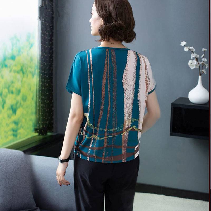 Áo Thun Lụa Lạnh Tay Ngắn Dáng Rộng Plus Size In Hoạ Tiết Đơn Giản Trẻ Trung Dành Cho Nữ