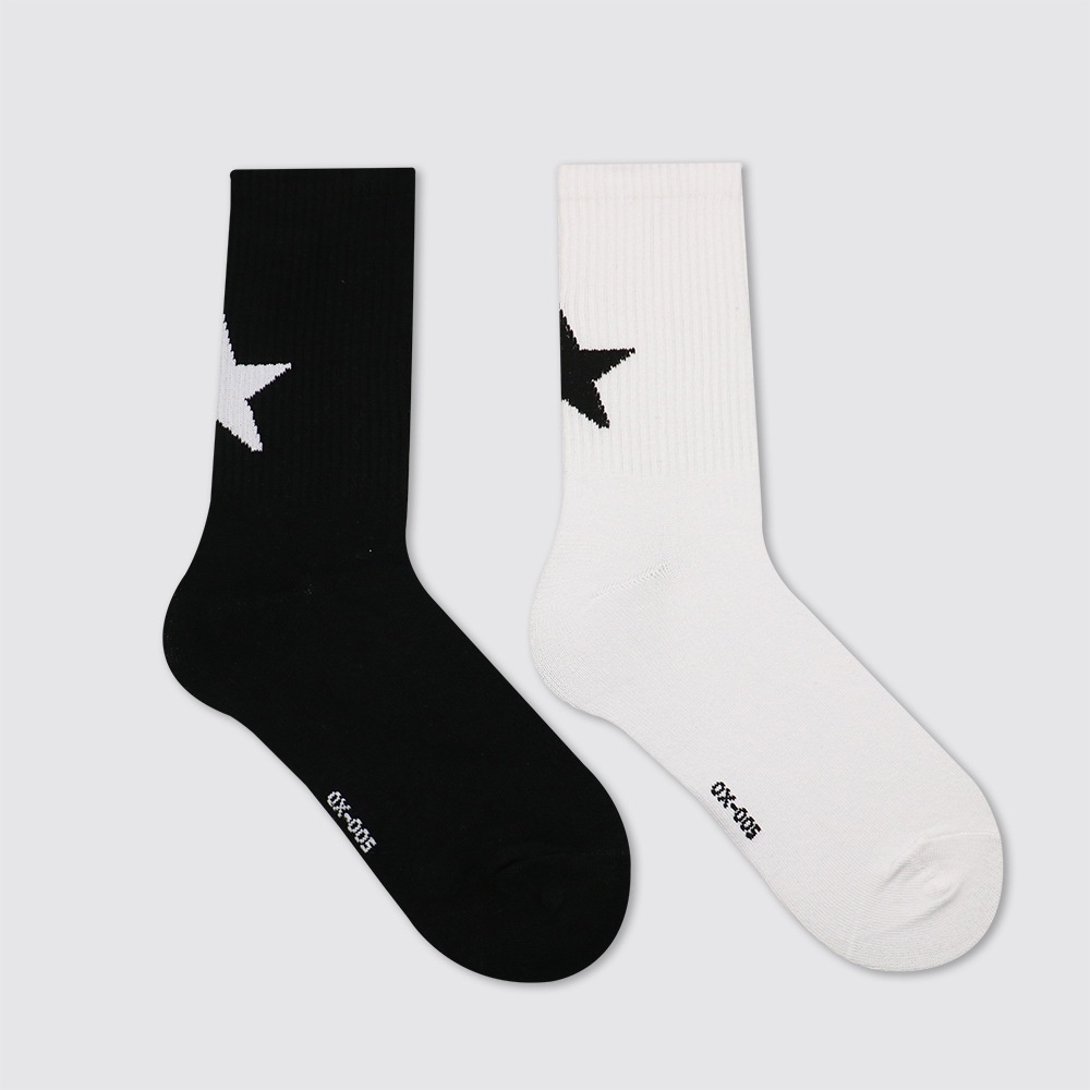 Vớ Cotton Cổ Vừa Họa Tiết Ngôi Sao Năm Cánh Màu Trắng Đen Phong Cách Đường Phố Đơn Giản Thời Trang Cho Nam Và Nữ
