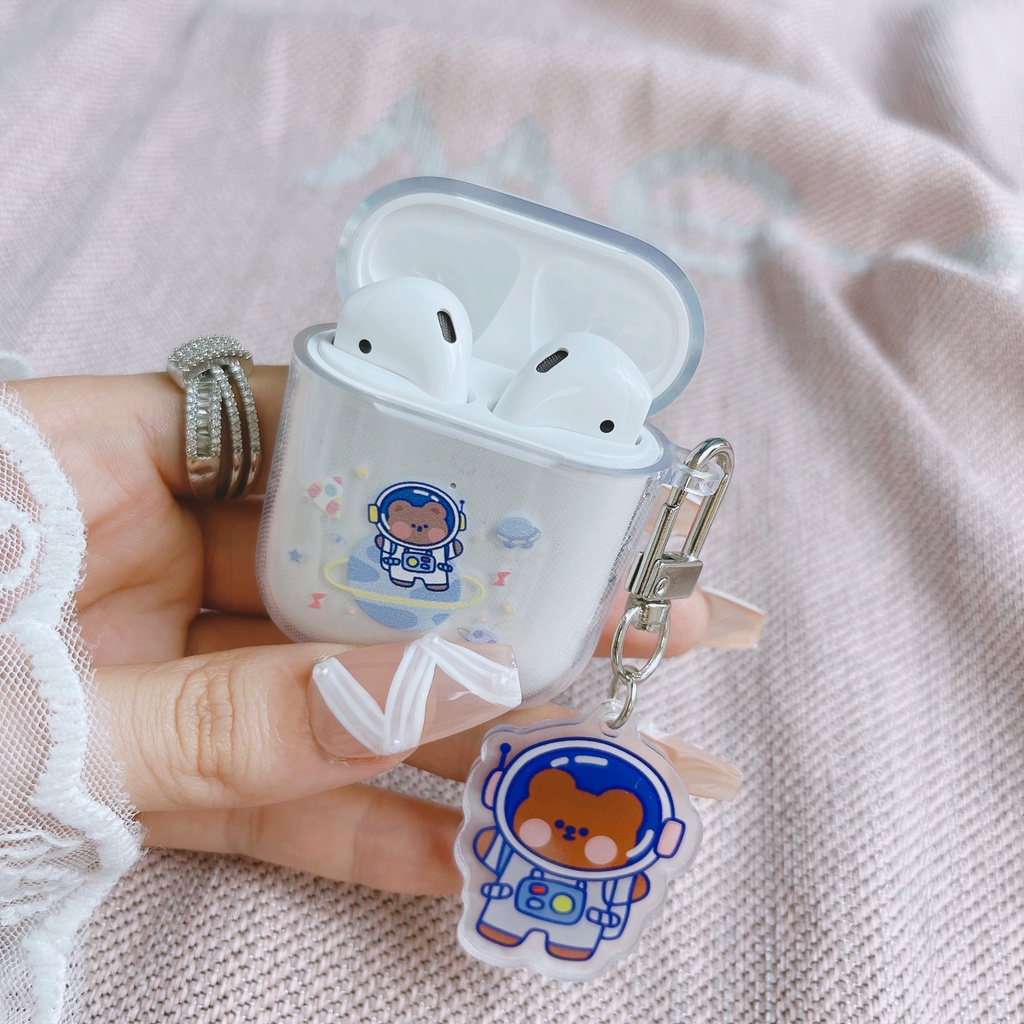 Vỏ Bảo Vệ Hộp Sạc Tai Nghe Airpods 3 Pro 2 Trong Suốt Họa Tiết Hoạt Hình Chú Thỏ/ Hành Tinh/ Gấu Dễ Thương Thời Trang 2021 Ốp
