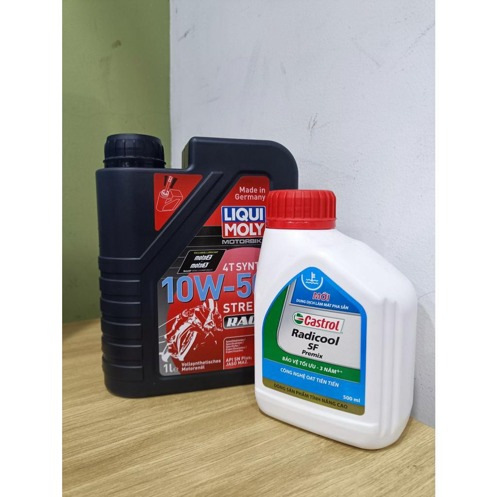 COMBO DẦU NHỚT XE SỐ XE CÔN TAY LIQUI MOLY Street Race 10W50 1000ml ( 1L ) Nước Làm Mát Động Cơ Castrol Radicool 500ml
