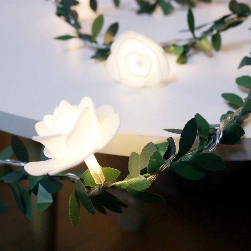 Simulated Green Leaf Rattan Rose Rattan LED Lamp DIY Garland Home Decor