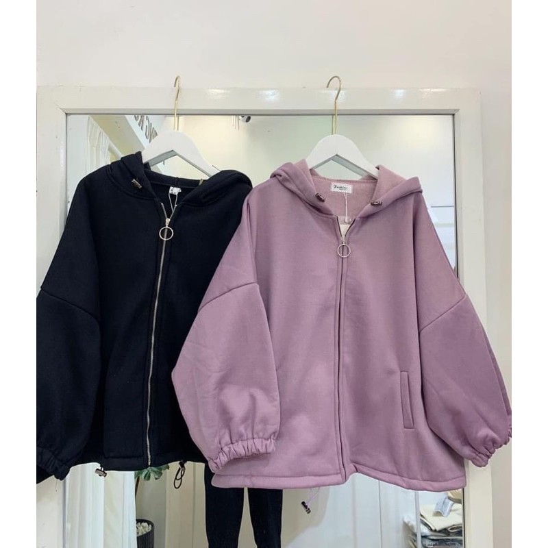 ÁO KHOÁC NỈ NHUNG KHOÁ TRÒN TAY BỒNG ULZZANG