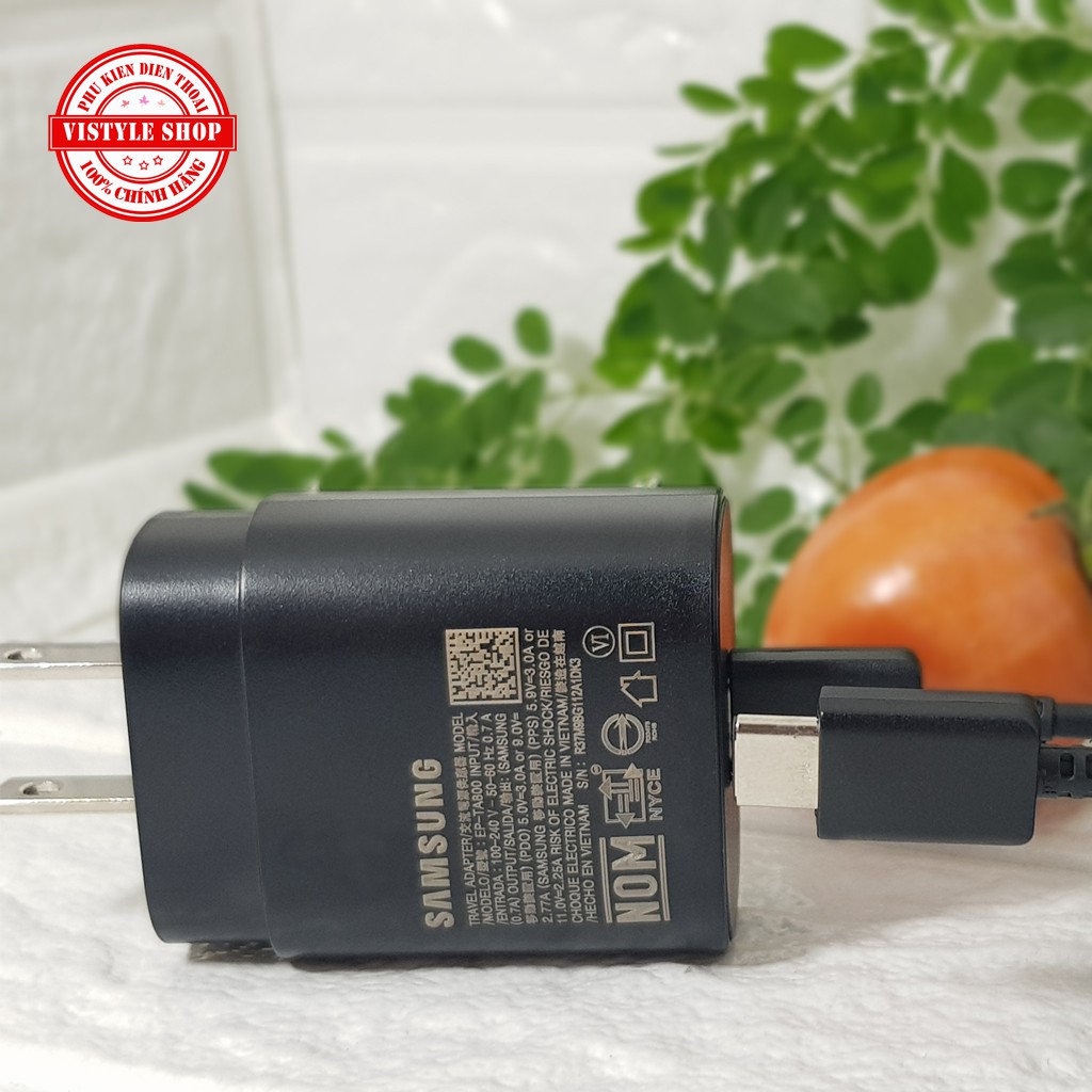 Sạc Nhanh Samsung 25W, PD Sử dụng cho Samsung Note 10, S20, S21, A80, A51, A52 - Vistyle