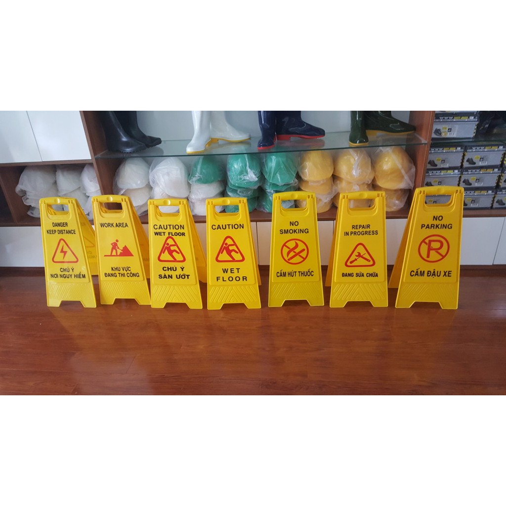 Biển cảnh báo sàn chữ A- CAUTION WET FLOOR -sàn ướt - hình thật- hàng sẵn