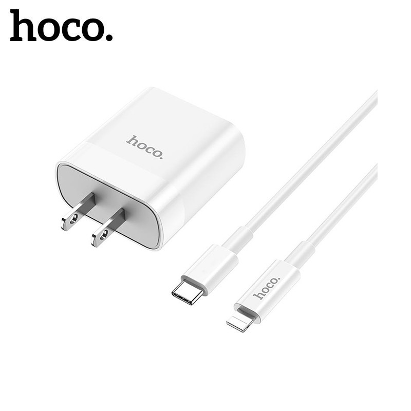 Bộ sạc nhanh PD20W hoco. C80 chân dẹt cổng USB+Type-C , QC 3.0 kèm cáp sạc dài 1M