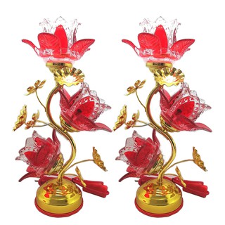 Bộ 2 đèn thờ pha lê cao cấp hoa Tulip đỏ VDT-214