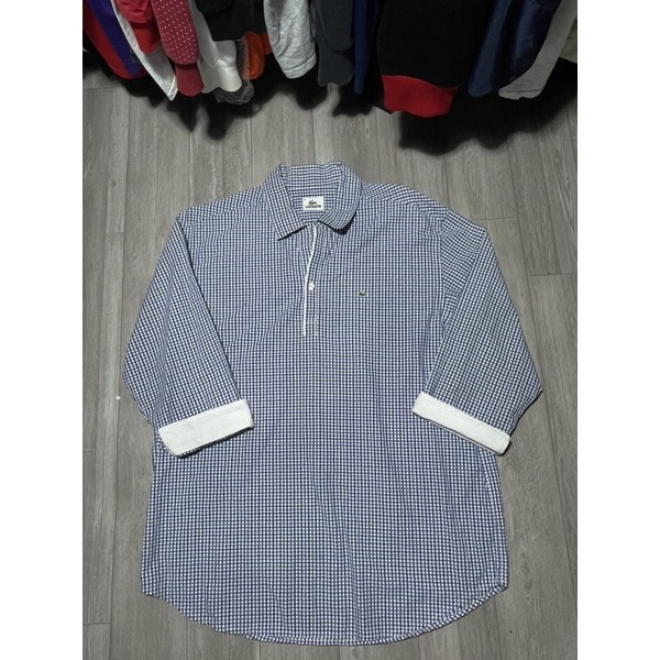 Áo sơ mi Nam nữ hiệu Lacoste màu xanh caro size 4